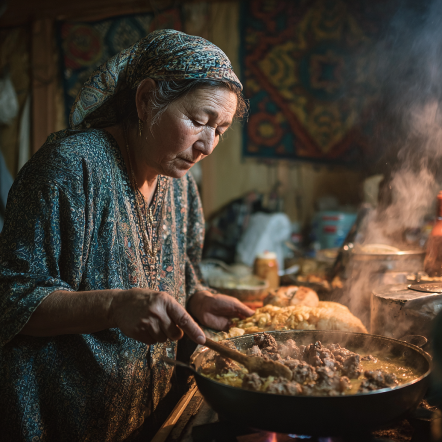Keksa yoshdagi ayol sog'lom ovqat tayyorlayotgan